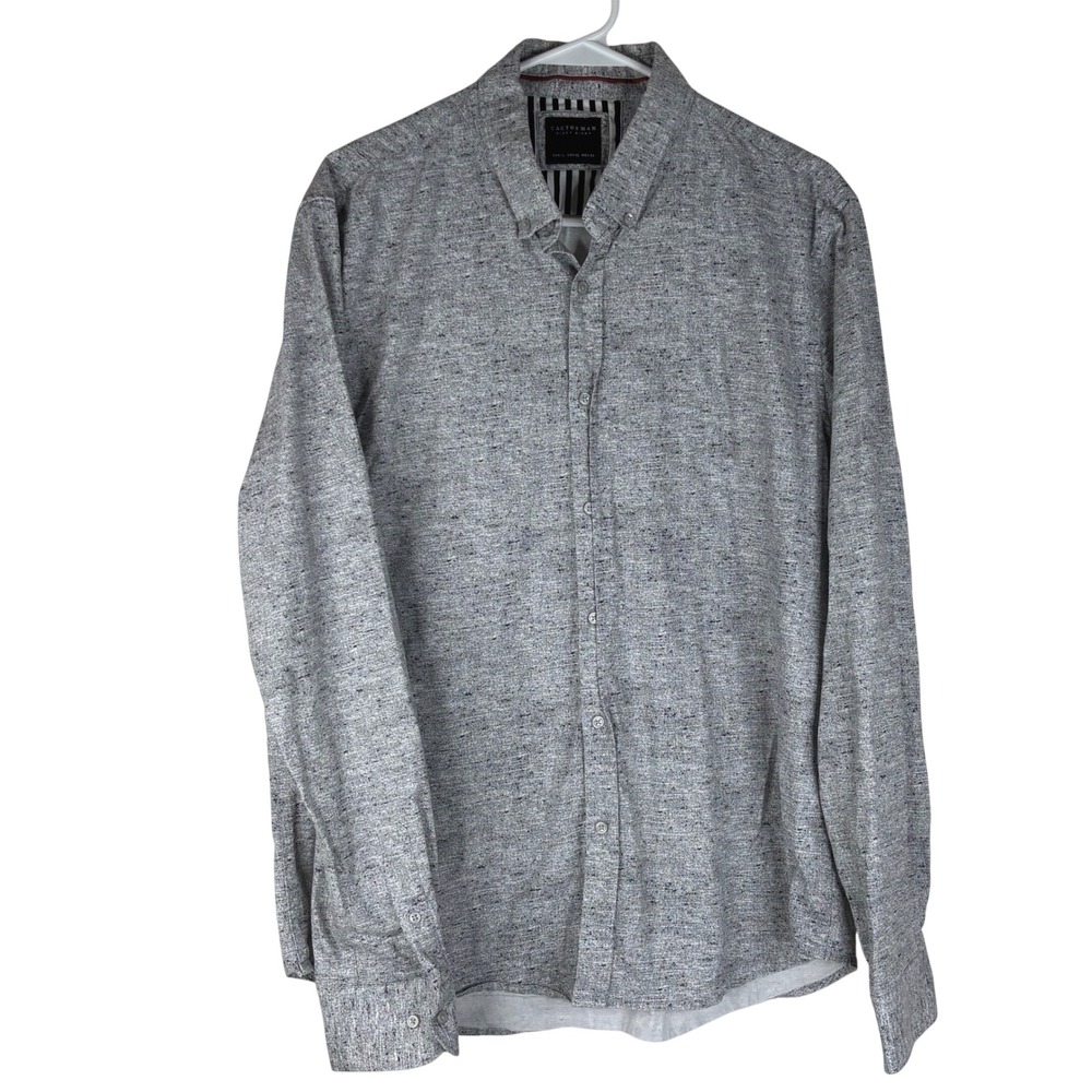 Cactus Man Shirt Mens XL Gray Marled Long Sleeve ButtonDown Ricky Singh Textured